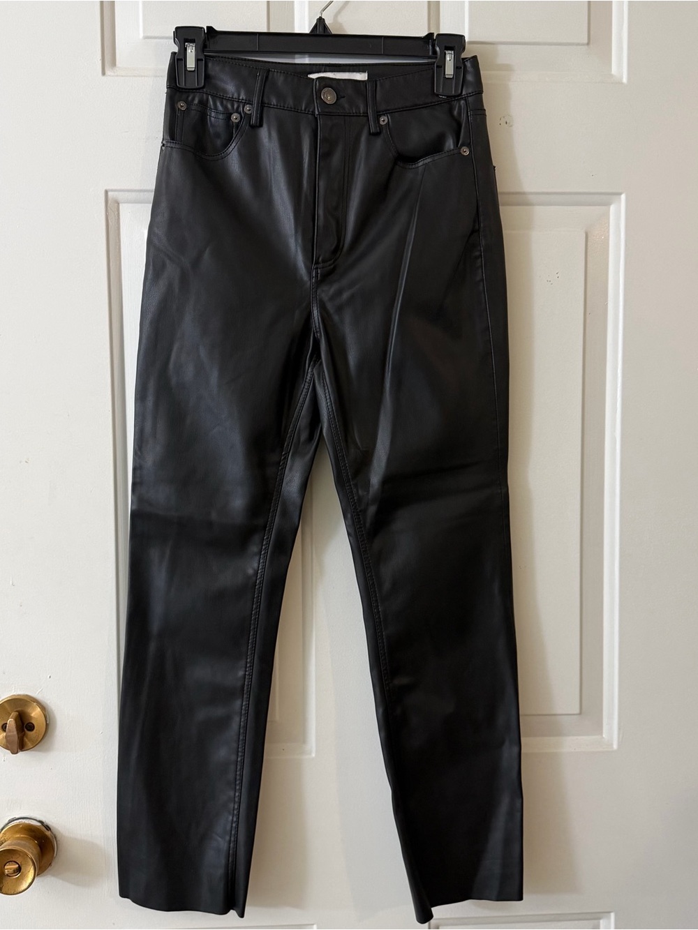 Zara Woman’s Black Faux Leather Straight Jeans 25